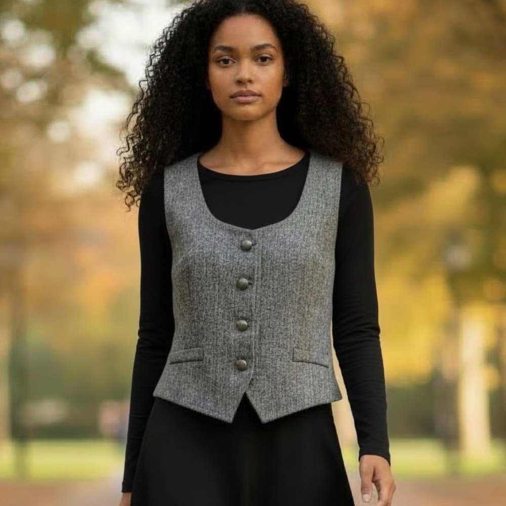❤️ Ashley Stewart Gray Sparkle Tweed Suit Vest Waistcoat